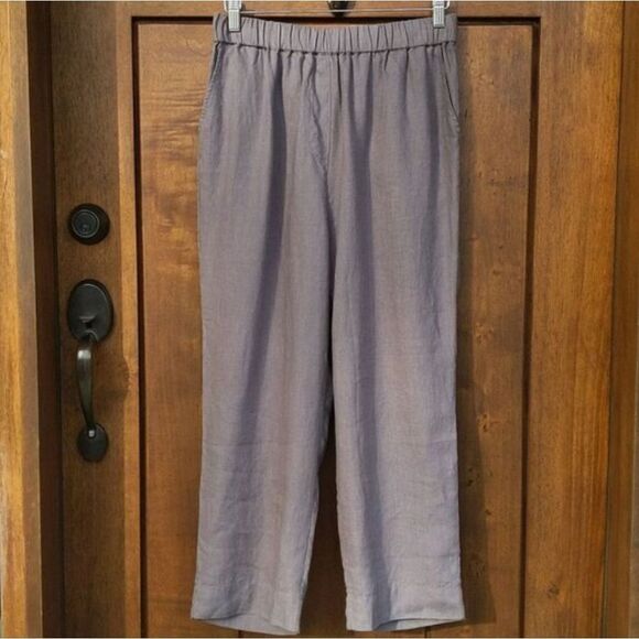 Manufacture De Lin 100% Linen Pants Pullon Cropped Minimalist Quiet Luxury - Picture 1 of 9